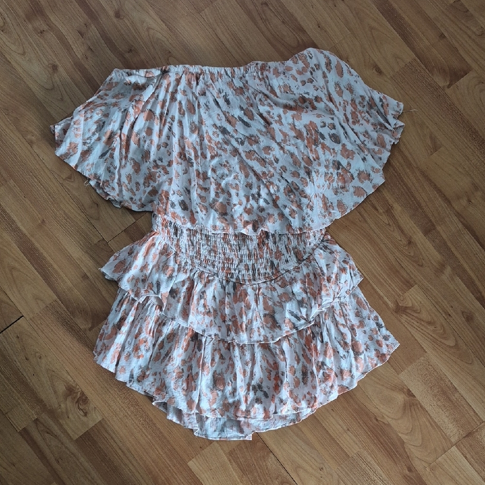 Mustard Seed Floral Ruffle Jumpsuit in White and Brown
